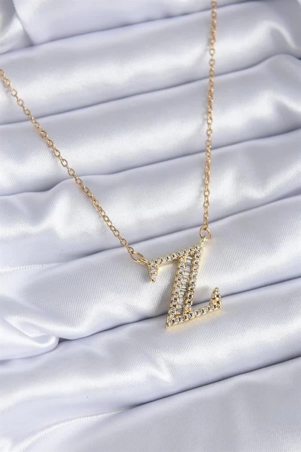 316l Çelik Gold Renk Z Harf Model Zirkon Taşlı Kadın Kolye