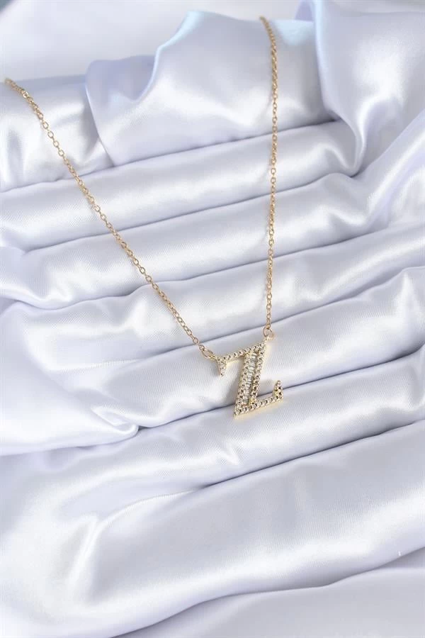316l Çelik Gold Renk Z Harf Model Zirkon Taşlı Kadın Kolye