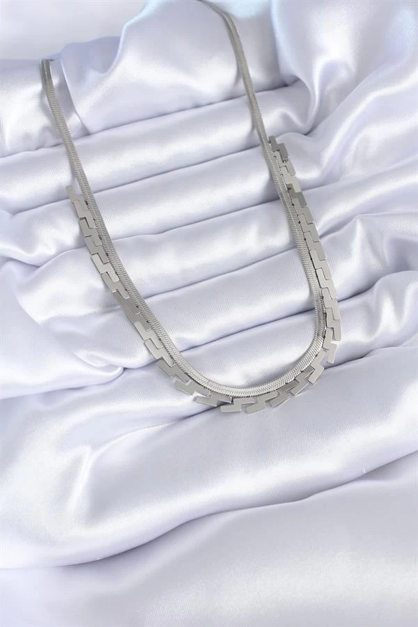 316l Çelik Gümüş Renk İtalyan Zincir Labirent Model Kadın Kolye