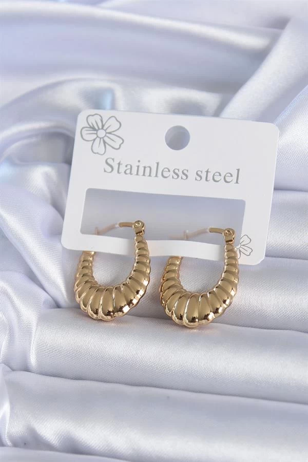 316l Çelik Gold Renk İşlemeli Halka Model Kadın Küpe