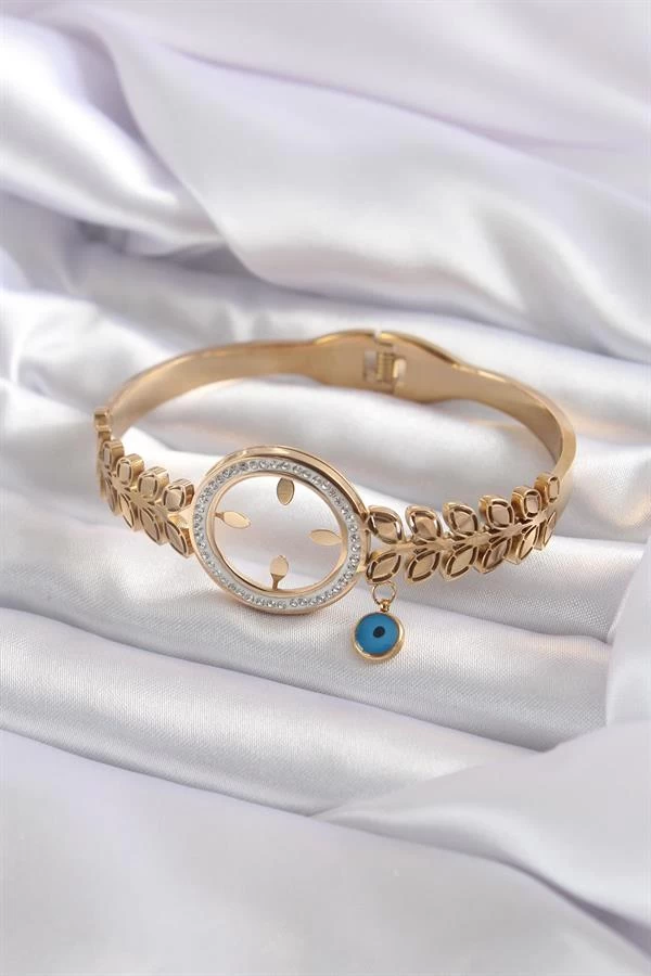 316l Çelik Gold Renk Çeyrek Takılabilen Zirkon Taş Detay Kadın Kelepçe