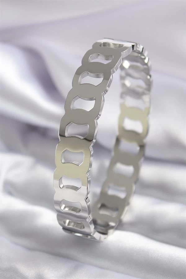 316l Çelik Gümüş Renk Geçme Halka Model Kadın Kelepçe