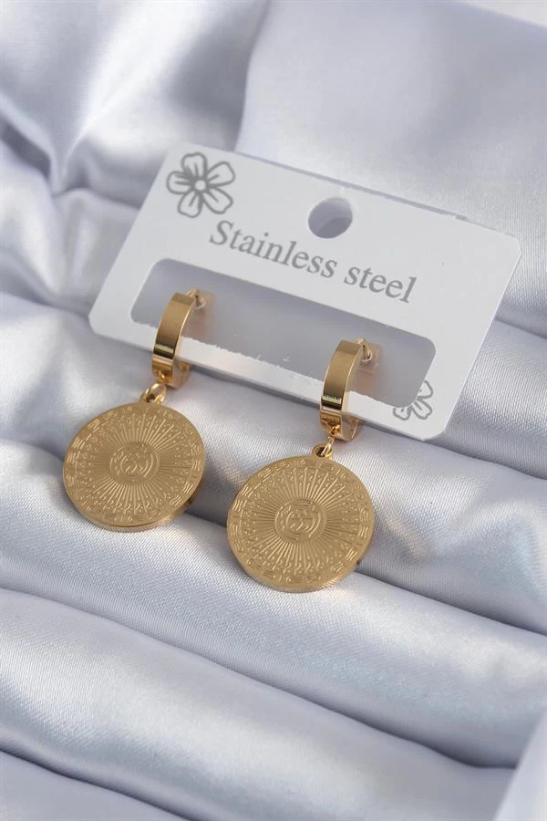 316l Çelik Gold Renk İşleme Detay Kadın Küpe