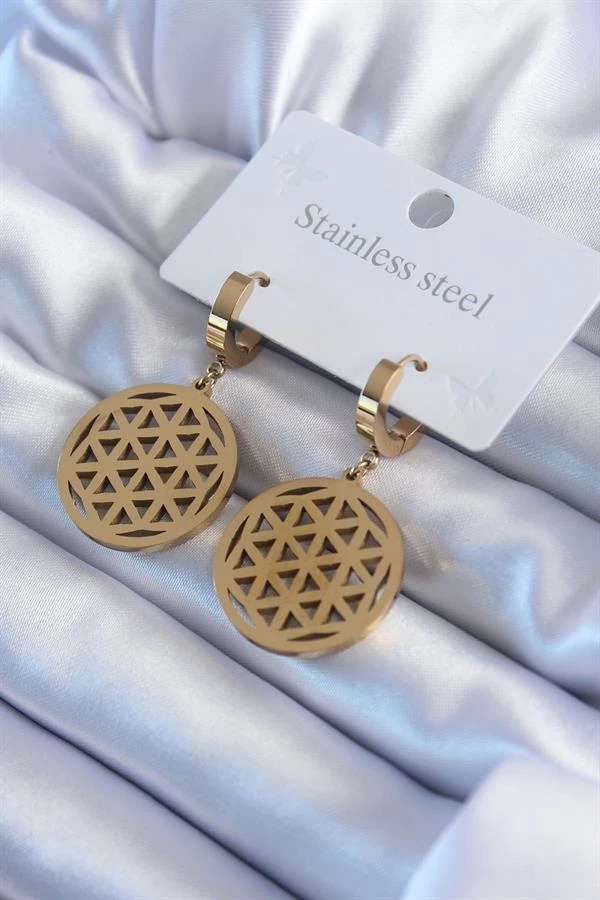 316l Çelik Gold Renk Lotus Model Kadın Küpe
