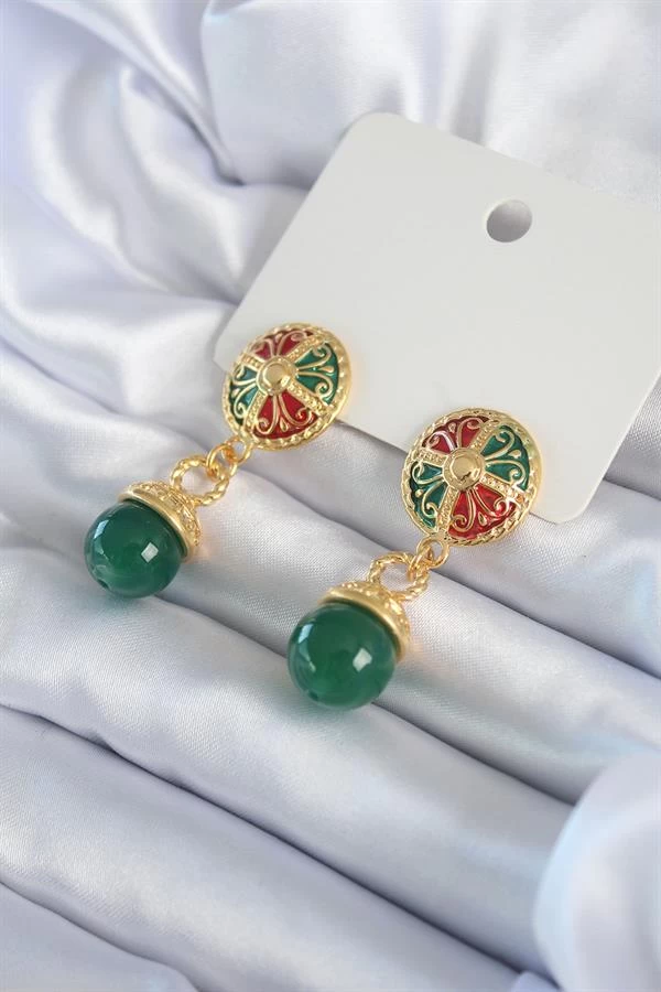 Gold Renk Motif İşlemeli Sallantı Model Pirinç Vİp Kadın Küpe