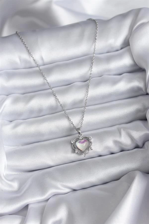 316l Çelik Zincir Gümüş Renk Kalp Model Kadın Kolye