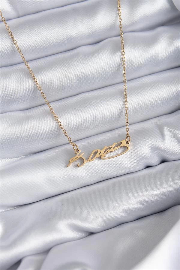 316l Çelik Zincir Gold Renk Atatürk İmzası Model Kadın Kolye