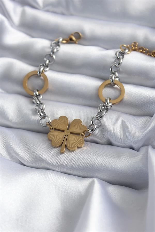 316l Çelik Mix Renk Zincir Model Yonca Figür Kadın Bileklik