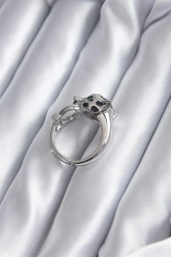 Gümüş Renk Kaplan Model Zirkon Taş Detay Vİp Kadın Yüzük