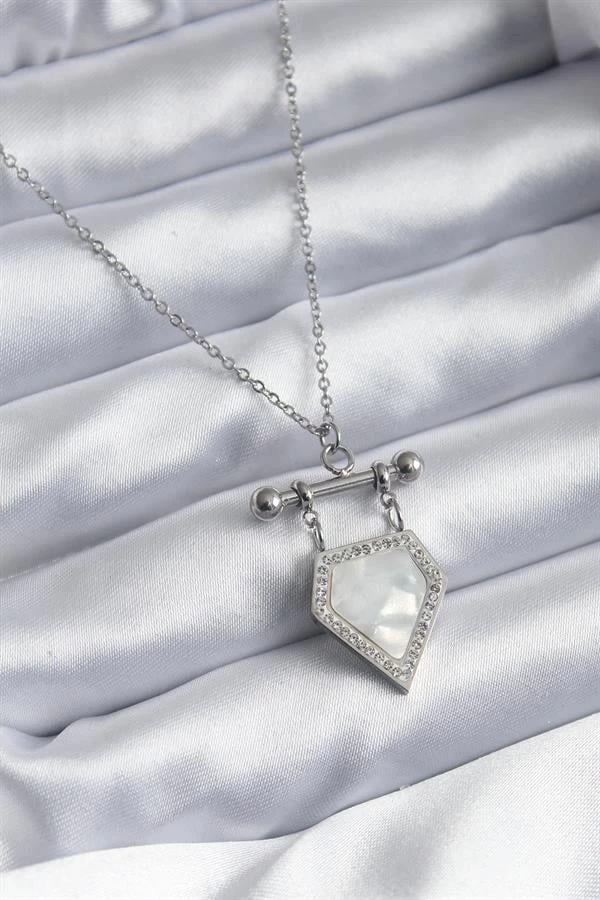 316l Çelik Gümüş Renk Zirkon Taş Detay Kadın Kolye