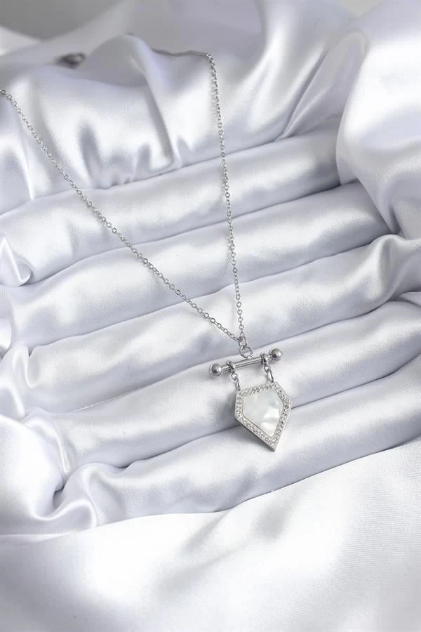 316l Çelik Gümüş Renk Zirkon Taş Detay Kadın Kolye