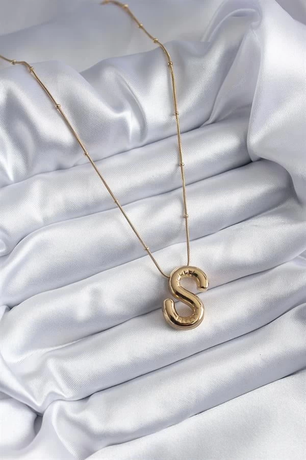 316l Çelik Gold Renk Bubble "s" Harf Model Kadın Kolye
