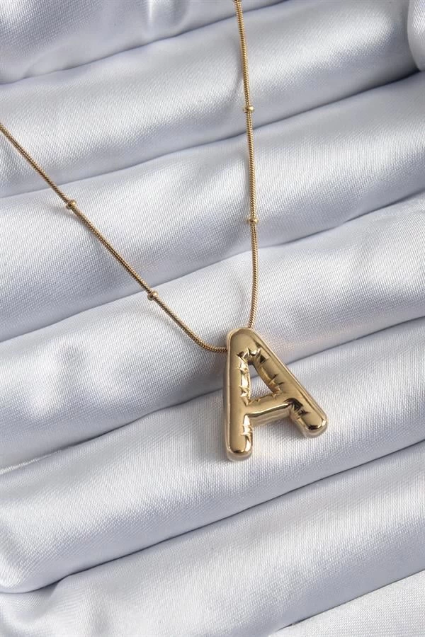 316l Çelik Gold Renk Bubble "a" Harf Model Kadın Kolye