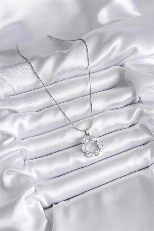 316l Çelik Gümüş Renk Zirkon Taşlı Kadın Kolye