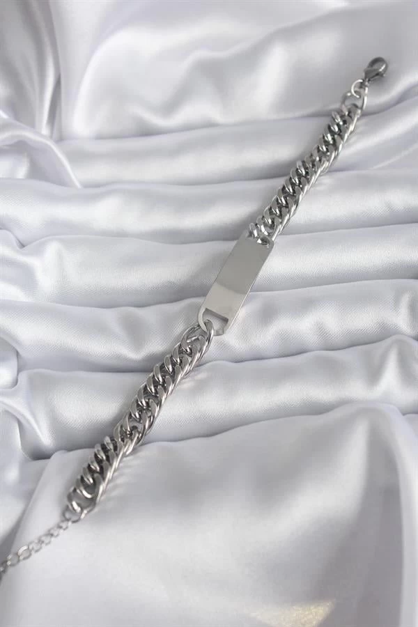 316l Çelik Gümüş Renk İsim Yazılabilir Plaka Model Kadın Bileklik