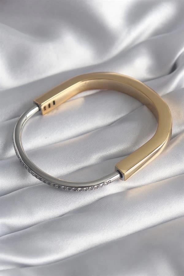 316l Çelik Gold Gümüş Renk Zirkon Taşlı Tiffany Vip Seri Kadın Kelepçe