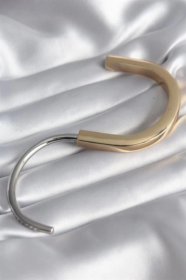 316l Çelik Gold Gümüş Renk Zirkon Taşlı Tiffany Vip Seri Kadın Kelepçe