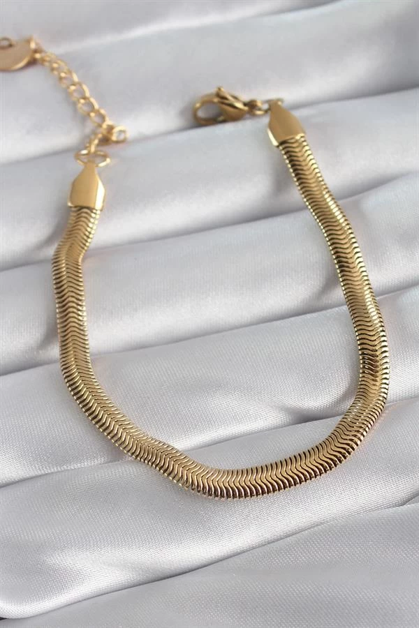 316l Çelik Gold Renk Kalın İtalyan Zincir Model Kadın Bileklik