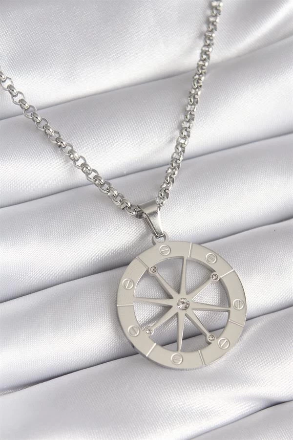 316l Çelik Gümüş Renk Zirkon Taşlı Rüya Kapanı Model İşeme Detay Kadın Kolye