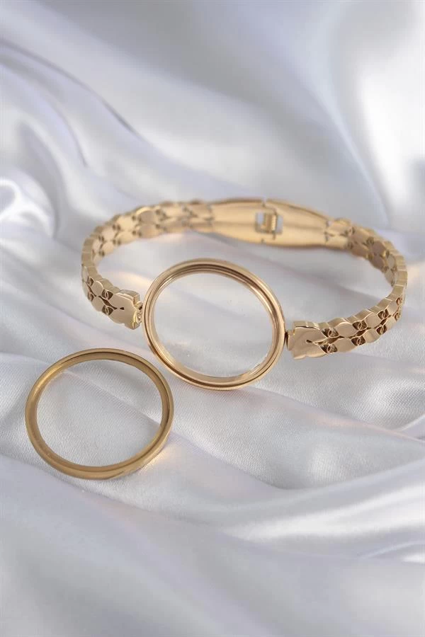 316l Çelik Gold Renk Arpa İşleme Açılabilir Fanus Model Kadın Kelepçe