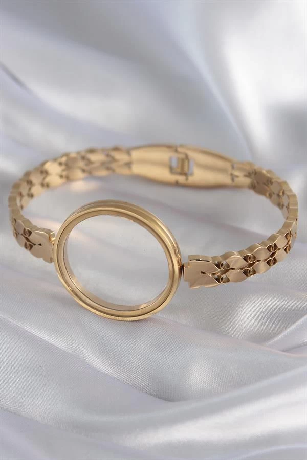 316l Çelik Gold Renk Arpa İşleme Açılabilir Fanus Model Kadın Kelepçe