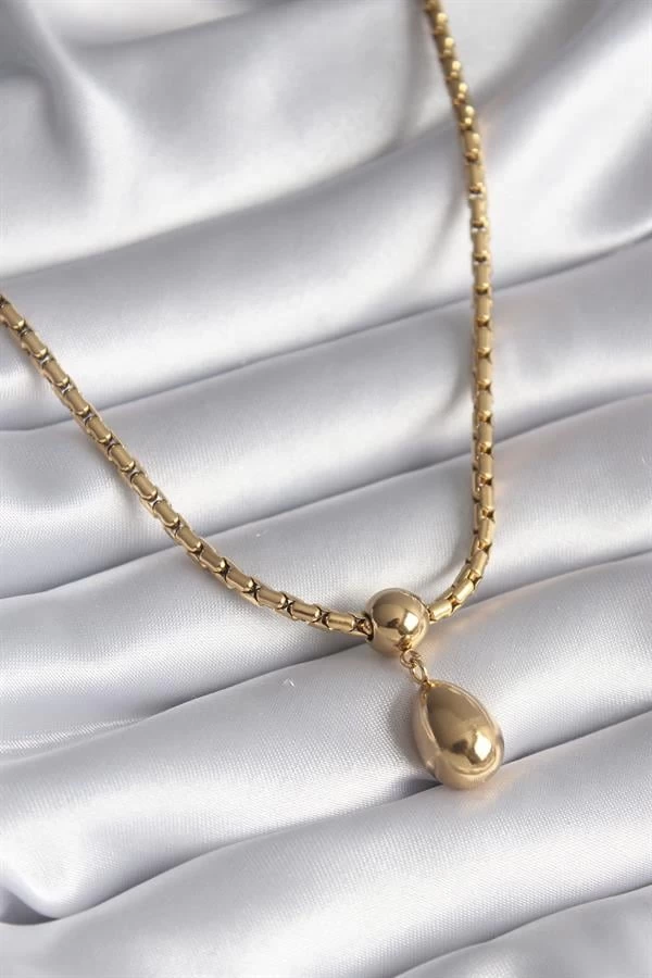 316l Çelik Gold Renk Yılan Sırtı Zincir Model Damla Sallantı Kadın Kolye