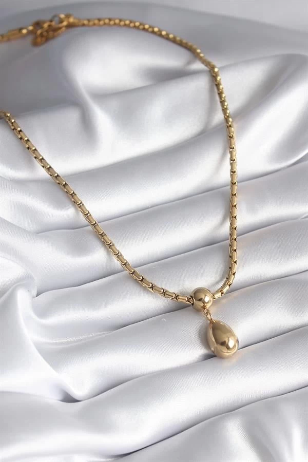 316l Çelik Gold Renk Yılan Sırtı Zincir Model Damla Sallantı Kadın Kolye