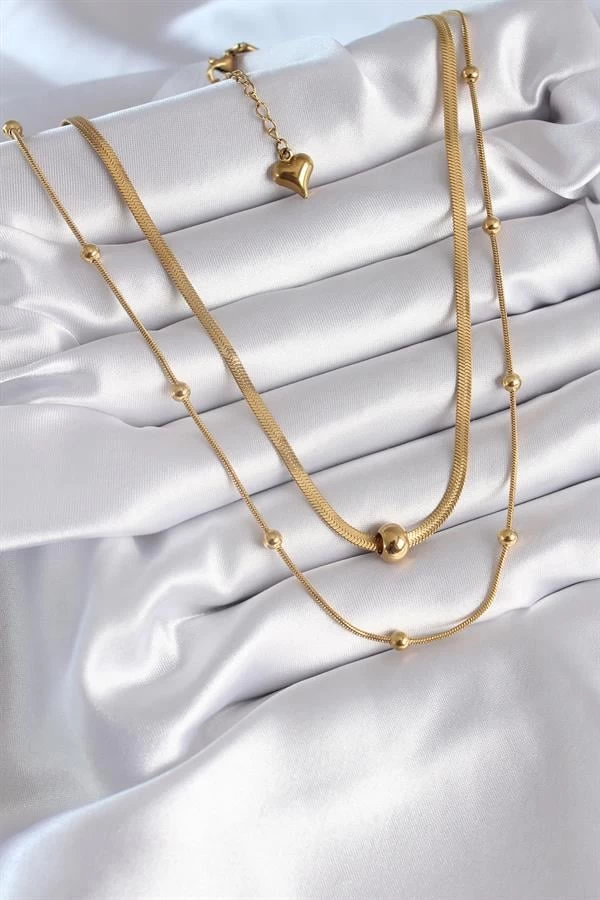 316l Çelik Gold Renk İtalyan Zincir Model Topçuk Detay Kadın Kolye