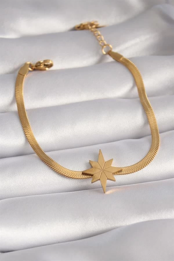 316l Çelik Gold Renk İtalyan Zincir Model Kutup Yıldızı Figür Kadın Bileklik