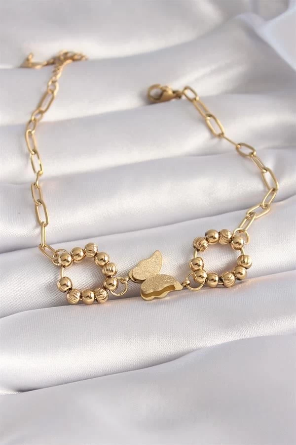 316l Çelik Gold Renk Simli Kelebek Figür Kadın Bileklik