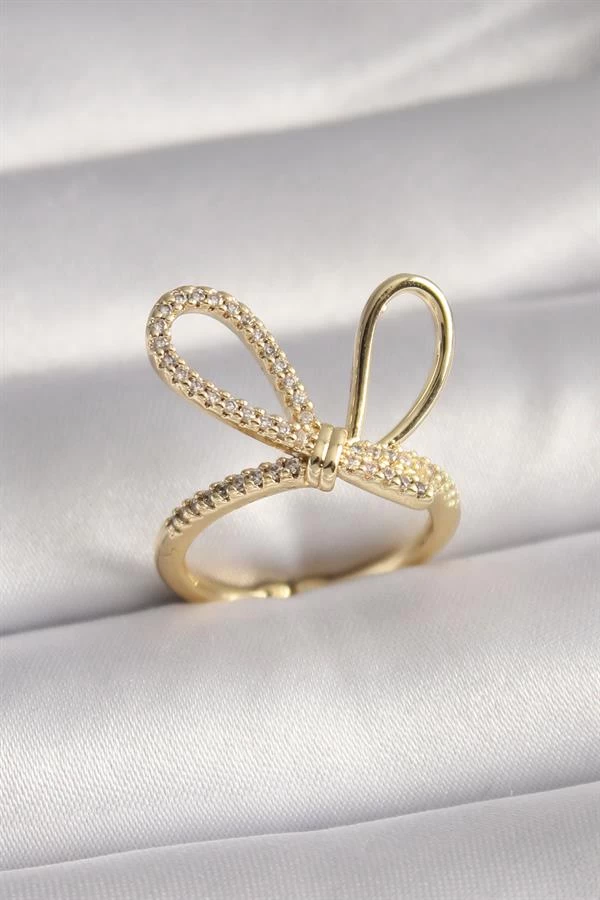 Gold Renk Zirkon Taşlı Düğüm Model Kadın Yüzük