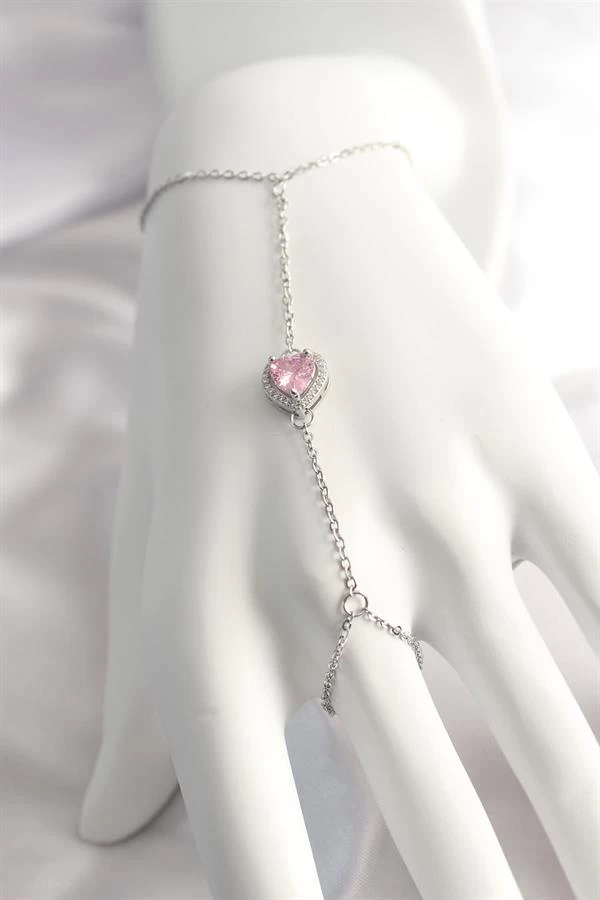 316l Çelik Gümüş Renk Pembe Zirkon Taşlı Kalp Şahmeran