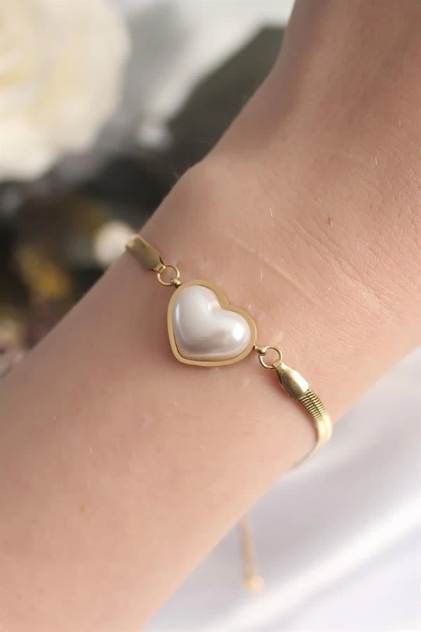 316l Çelik Gold Renk Bombeli Kalp Kadın Bileklik