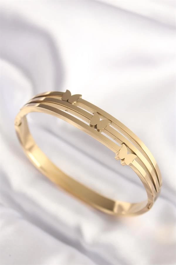 316l Çelik Kelebek Gold Renk Kadın Kelepçe Bilezik