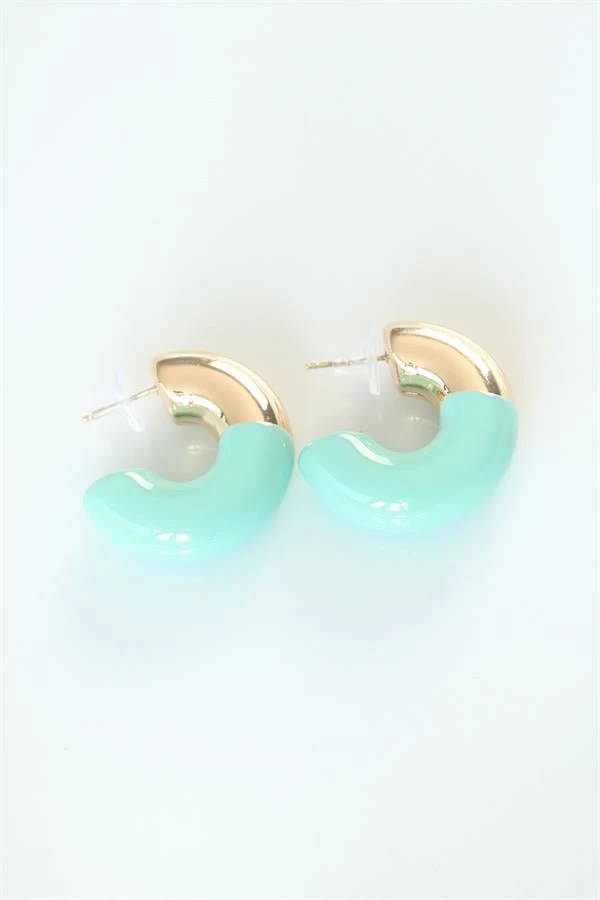 Ccb Turkuaz Gold Çift Renk Küpe