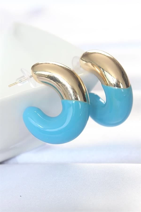 Ccb Mavi Gold Çift Renk Küpe