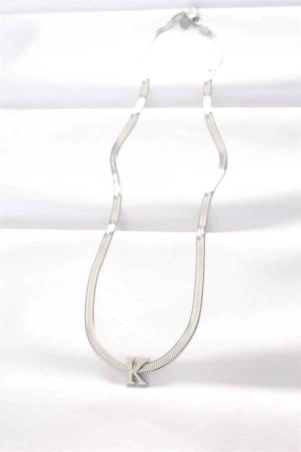 316l Çelik K Harfli Silver Renk İtalyan Zincirli Kolye