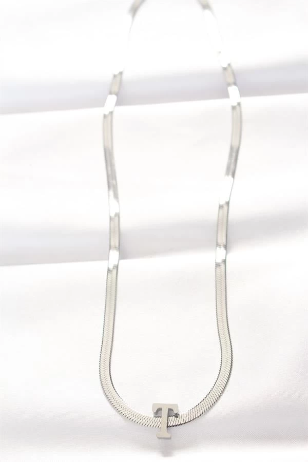 316l Çelik T Harfli Silver Renk İtalyan Zincirli Kolye