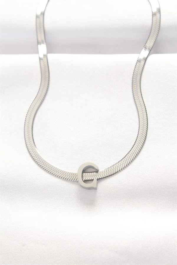 316l Çelik C Harfli Silver Renk İtalyan Zincirli Kolye