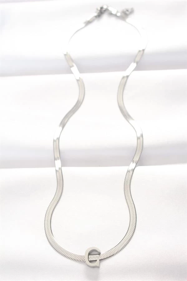 316l Çelik C Harfli Silver Renk İtalyan Zincirli Kolye