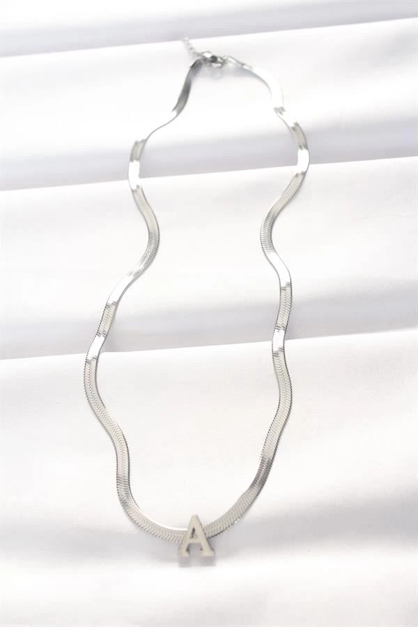 316l Çelik A Harfli Silver Renk İtalyan Zincirli Kolye
