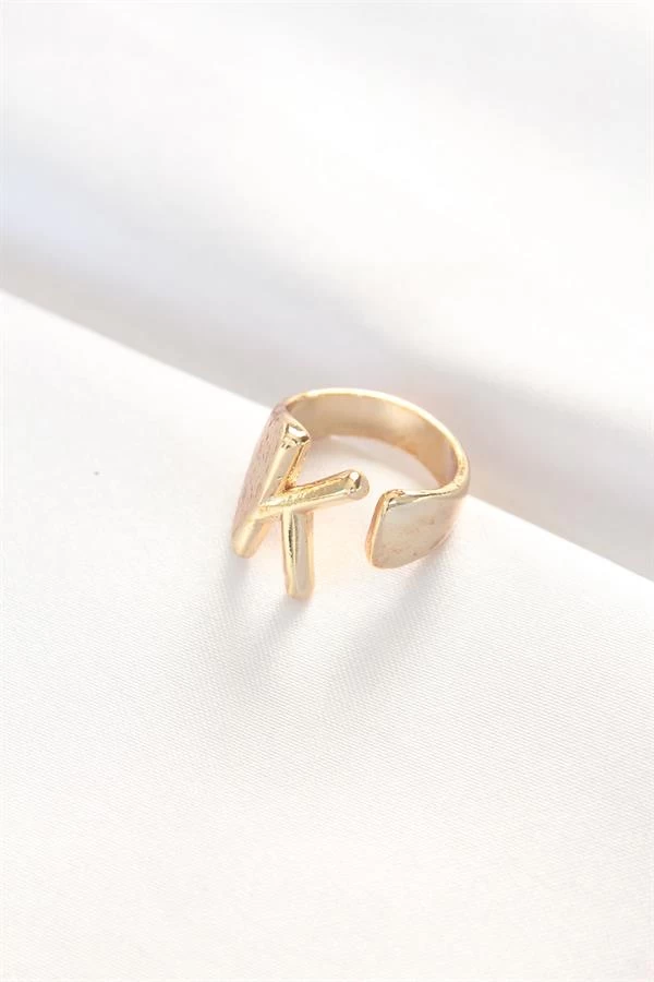 K Harfli Altın Renk Ayarlanabilir Yüzük