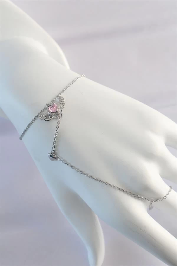 316l Çelik Gümüş Renk Pembe Zirkon Taşlı Kanatlı Kalp Model Şahmeran