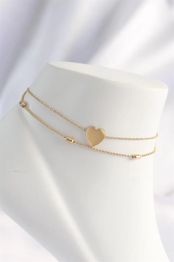 316l Çelik Gold Renk Kalp Tasarımlı 2li Halhal