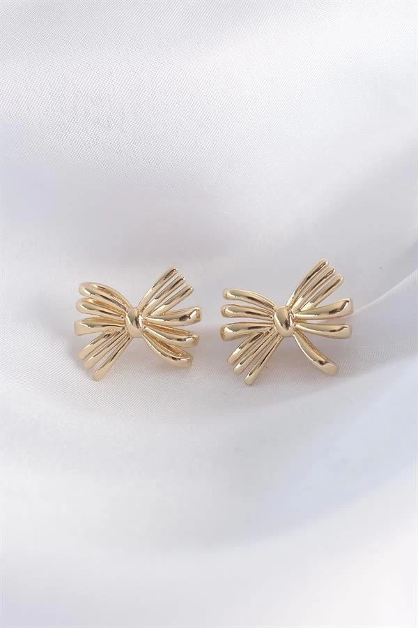 Pirinç Gold Renk Fiyonk Küpe