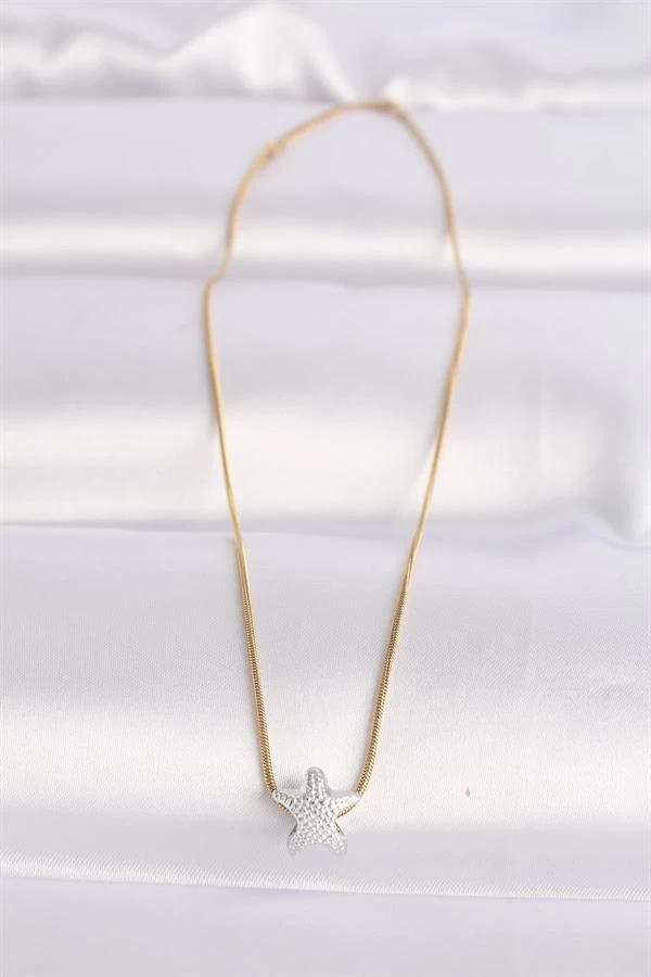 316l Çelik Zincir Altın Renk Zincirli Gümüş Renk Deniz Yıldızı Tasarımlı Kolye