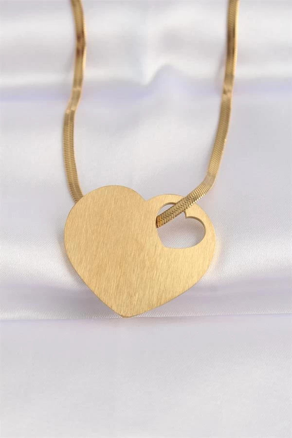 316l Çelik İtalyan Zincir Altın Renk Düz Plaka Kalp Kolye