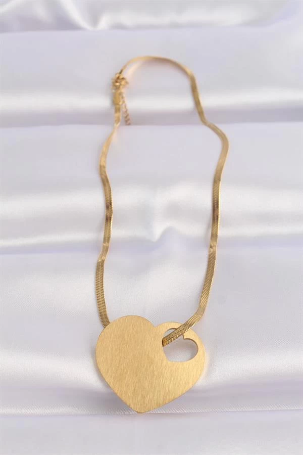 316l Çelik İtalyan Zincir Altın Renk Düz Plaka Kalp Kolye