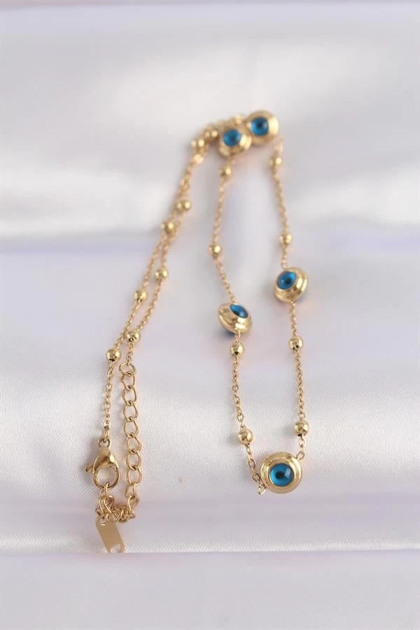 316l Çelik Zincir Altın Renk Nazar Boncuklu Kolye