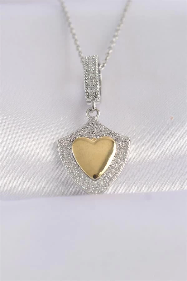 316l Çelik Zincir Gümüş Renk Zirkon Taşlı Tasarım Altın Renk Kalp Kolye